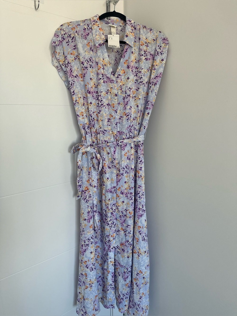 H&M Lavender Floral Maxi Dress with Tie Belt
